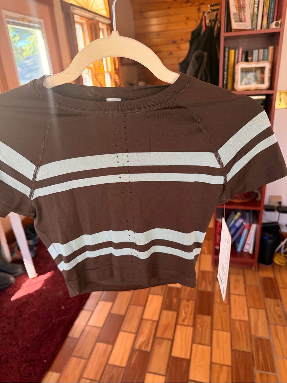 lululemon athletica Brown Crop Top with Cream Stripes